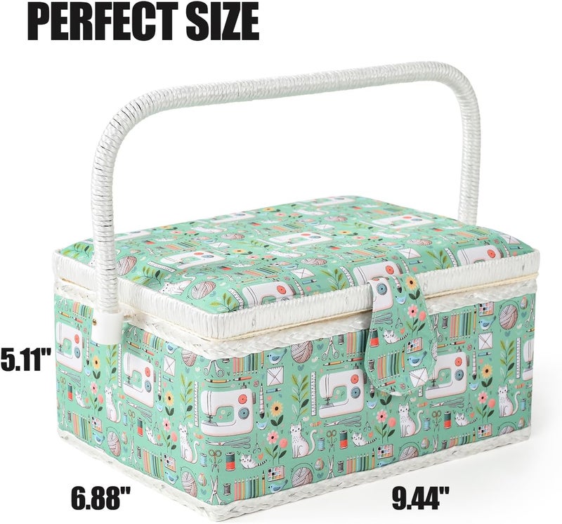 FOPUGT Sewing Basket - Sewing Box for Sewing Supplies, Sewing Organizer Box Sewing Kit Storage Christmas Gift for Sewing Enthusiast (Cyan) - Image 2